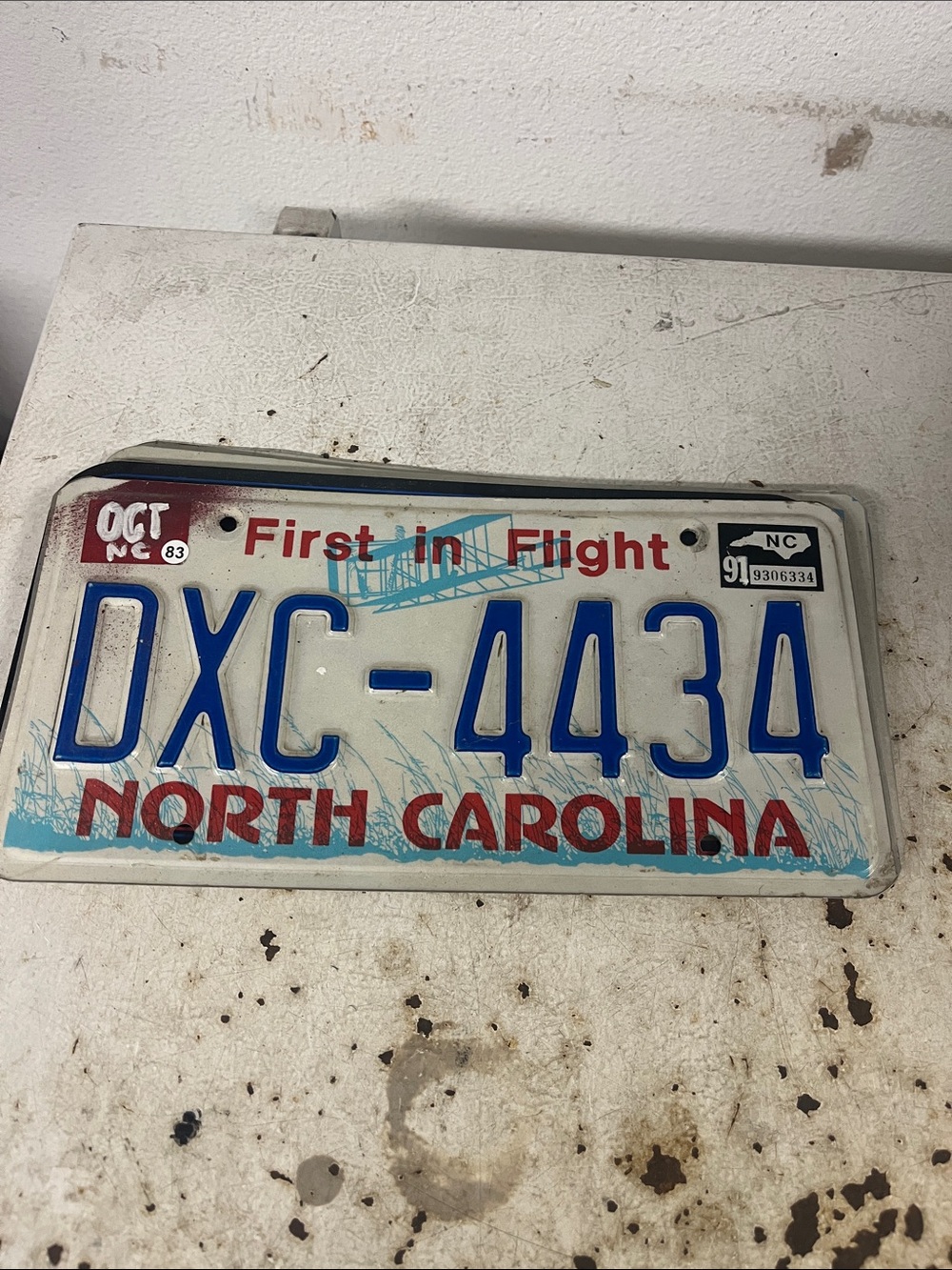 North Carolina Vintage License Plate DXC-4434 - Blue & Red
